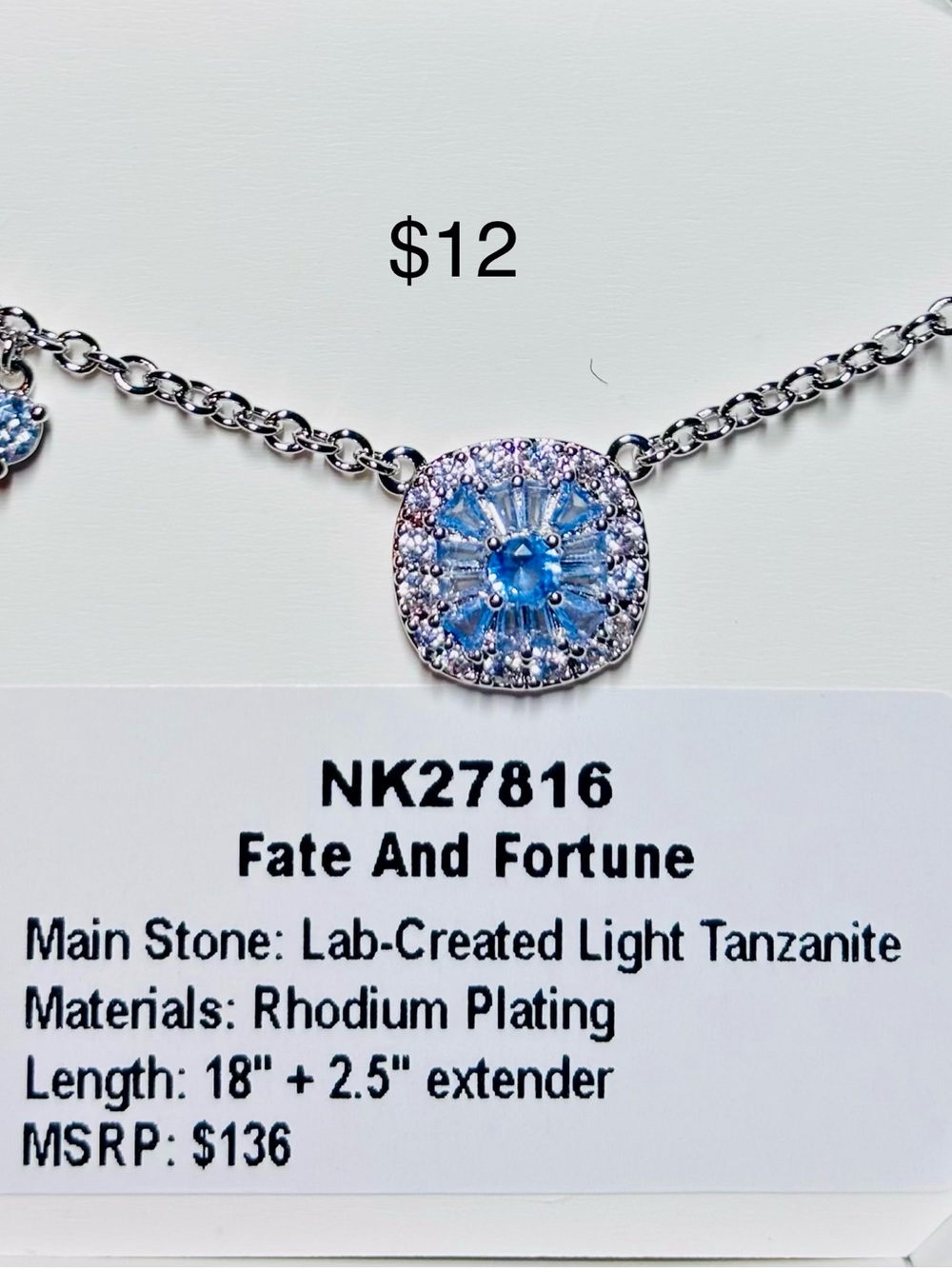 Fate and Fortune Light Blue Tanzanite Pendant Necklace - Rhodium